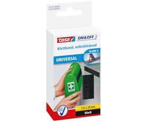 tesa On & Off Cinta de Uso Universal, Cinta Autoadhesiva de Gancho y Bucle para la Fijación Rápida de Objetos Ligeros, Negro, 2 cm x 100 cm