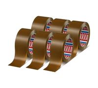 tesa Pack 4124 Premium PVC - Paquete de 6 unidades - Cinta adhesiva de embalaje de lámina de PVC - Cinta de envío para paquetes de peso medio a pesado - desenrollado silencioso - marrón - 66 m x 5 cm