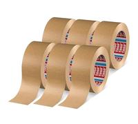 tesa Pack 4713 - Paquete de 6 cintas adhesivas de papel para cerrar embalajes, reciclables y sin disolventes, color marrón, 6 rollos de 50 m x 50 mm