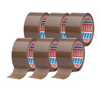 tesa pack - Cinta Adhesiva Universal para Embalar, Sellar y Empaquetar - Resistente al Desgarro y a los Rayos UV - 66 m x 50 mm - Paquete de 6 Rollos - Marrón