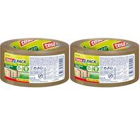 tesa pack eco & ultra strong Cinta Adhesiva de Embalaje Hecha con Material reutilizado, Cierre Seguro de Paquetes de Hasta 30 kg de Peso, 1 Rollo de 66m x 50mm (Paquete de 2)
