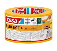 tesa Perfect+ Cinta de carrocero - Amarilla - 50 m x 50 mm | Cinta de carrocero de papel washi extrafino - Para enmascarar con precisión en interiores