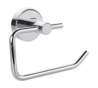 tesa Portarrollos Smooz, Portarrollo para Papel Higiénico de Metal Cromado sin Tapa para Baños Privados y de Invitados, Incluye Solución Adhesiva de Montaje