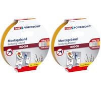 tesa Powerbond INDOOR - Cinta de montaje de doble cara para uso en interiores - fuerte adhesivo en ambas caras, para montaje permanente - 5 m (Paquete de 2)