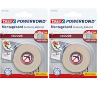 tesa Powerbond INDOOR - Cinta de montaje de doble cara para uso en interiores - fuerte adhesivo en ambas caras, para montaje permanente - 1.5 m (Paquete de 2)