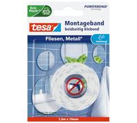 tesa Powerbond para azulejos y metal - 10 kg - 1,5 m x 19 mm | Cinta de montaje de doble cara resistente a la humedad - para azulejos, metal y superficies lisas - hasta 10 kg/m
