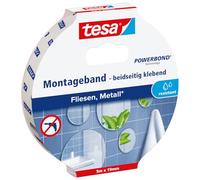 tesa Powerbond para azulejos y metal - 10 kg - 5 m x 19 mm | Cinta de montaje de doble cara resistente a la humedad - para azulejos, metal y superficies lisas - hasta 10 kg/m