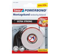 tesa Powerbond Ultra Fuerte: cinta de doble cara 1,5m x 19mm | Cinta de montaje de doble cara extrafuerte - fijación permanente en interiores y exteriores