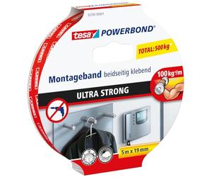 tesa Powerbond Ultra Fuerte: cinta de doble cara 5m x 19mm | Cinta de montaje de doble cara extrafuerte - fijación permanente en interiores y exteriores