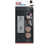 tesa Powerbutton - Gancho Adhesivo Doble para Pared - Montaje sin Taladrar - Fijación Extrafuerte con soporte de hasta 12 kg con Tecnología Powerbutton - 40 x 82 x 122 mm - Acero