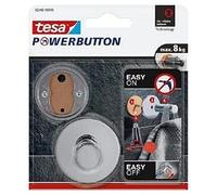 tesa Powerbutton - Gancho Adhesivo Redondo - Montaje sin Taladrar - Fijación Extrafuerte con soporte hasta 8 kg - Tecnología Powerbutton - 48 x 49 x 49 mm - Cromado