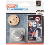 tesa Powerbutton - Gancho Adhesivo Redondo para Pared - Montaje sin Taladrar - Alta Fuerza de Fijación hasta 6 kg con Tecnología Powerbutton - 36 x 5 x 5 mm - Acero - Angular