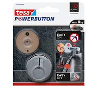 tesa Powerbutton Gancho Universal LARGE - Máx. 8 kg | Gancho metálico redondo autoadhesivo - Metal cromado - Versátil y extraíble sin dejar residuos
