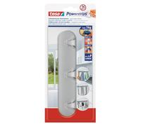 tesa Powerstrips Barra con ganchos - Cromo mate - Máx. 3 kg | Pack de 3 ganchos autoadhesivos de plástico - Para toallas y utensilios de bańo y cocina