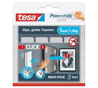 tesa Powerstrips CLICK Small - 16 x 2 unidades | Almohadillas de gancho y bucle para cuadros y decoración - sin taladrar - sistema ON & OFF Click