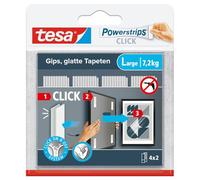 tesa Powerstrips CLICK - Tiras Adhesivas para Colgar y Descolgar Marcos de Fotos y Decoraciones sin Taladrar - Almohadillas Autoadhesivas con Sistema de Clic ON y OFF - Grandes - 4 x 2 Unidades