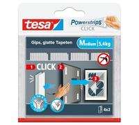 tesa Powerstrips CLICK - Tiras Adhesivas para Colgar y Descolgar Marcos de Fotos y Decoraciones sin Taladrar - Almohadillas Autoadhesivas con Sistema de Clic ON y OFF - Medianas - 4 x 2 Unidades