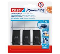 tesa Powerstrips Gancho adhesivo Small CUADRADO - Negro - Máx. 1 kg | 3 ganchos de pared autoadhesivos de plástico - Para cristal, azulejos, madera y plástico - Se retiran sin dejar residuos