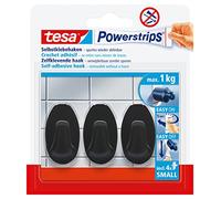 tesa Powerstrips Gancho adhesivo Small OVAL - Negro - Máx. 1 kg | 3 ganchos de pared autoadhesivos de plástico - Para cristal, azulejos, madera y plástico - Se retiran sin dejar residuos