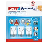 tesa Powerstrips Ganchos Adhesivos Pequeños - Colgadores con Percha de Metal Desmontable - Soporte Reutilizable para Baño o Cocina - Montaje sin Taladrar - Blanco - 3 Ganchos, 4 Powerstrips