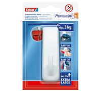 tesa Powerstrips Ganchos Adhesivos Rectangulares XL - Colgadores con Fijación Extra Fuerte - Soporte Reutilizable para Baño o Cocina - Montaje sin Taladrar - Blanco - 1 Gancho, 3 Powerstrips XL