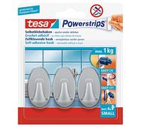 Tesa Powerstrips - Ganchos autoadhesivos ovalados, Color Cromo Mate
