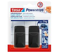 Tesa Powerstrips - Ganchos autoadhesivos para azulejos, cristal, plástico y otras superficies (2 unidades), color negro