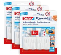 Tesa Powerstrips - Ganchos autoadhesivos para Cortinas, extraíbles y Reutilizables, hasta 1 kg de Carga, 3 x 4 Piezas, Color Blanco
