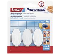 tesa Powerstrips Ganchos Pequeños Ovalados - Gancho Adhesivo Removible para Cristal, Azulejos, Madera, Plástico y Otras Superficies - Impermeable - Blanco - Soporta hasta 1 kg