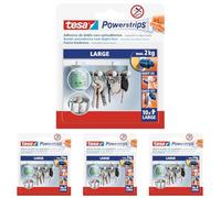 tesa Powerstrips Grande, Tiras Adhesivas Doble Cara adecuadoes para Superficies Planas y Lisas, Para Objetos de hasta 2 kg, Paquete con 10 Powerstrips (Paquete de 4)