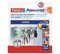 tesa Powerstrips Grande, Tiras Adhesivas Doble Cara adecuadoes para Superficies Planas y Lisas, Para Objetos de hasta 2 kg, Paquete con 10 Powerstrips