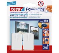 tesa® Powerstrips® LARGE - Gancho adhesivo para quitar, color blanco, 2 clavos/4 tiras (2 unidades), recibirás 1 paquete de 2 unidades