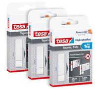 tesa Powerstrips para papel pintado y enlucido - 1 kg - 3 x 6 unidades | Tiras para papel pintado y yeso - recambios para el clavo adhesivo tesa - 1 kg por tira