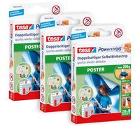 tesa Powerstrips POSTER - 3 packs de 20 tiras adhesivas de doble cara | Pack de 3 tiras autoadhesivas para pósteres y carteles - capacidad de sujeción de hasta 200 g