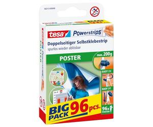 tesa Powerstrips POSTER - Tiras Adhesivas Doble Cara para Pósters - Tiras Autoadhesivas para Colgar Fotos, Cónicas - Soporta hasta 200 g - Paquete con 96 Piezas