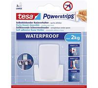 tesa Powerstrips️ - Soporte Adhesivo para Maquinilla de Afeitar - Montaje sin Taladrar - Fuerza de Fijación hasta 3 kg con Tecnología Powerstrips Waterproof - Blanco