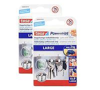 tesa Powerstrips - Tiras adhesivas grandes de doble cara para montaje de objetos de hasta 2 kg, 10 tiras extraíbles (2 paquetes, grande)