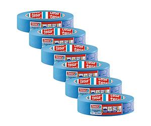 tesa Precision 4440 - Cinta adhesiva de pintor UV-PLUS para exteriores, 6 unidades, resistente a la intemperie, para uso en exteriores, para enmascarar y cubrir con precisión, color azul, 50 m x 25 mm