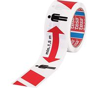tesa SIGNAL Cinta autoadhesiva de señalización para mantener la distancia, Marca 1,5 m de distancia de seguridad, Para interiores y exteriores, Blanco y rojo, 50 m x 50 mm