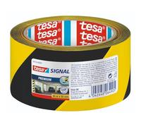 tesa SIGNAL Premium - Cinta de Señalización Multiusos - Cinta Adhesiva de Balizar para la Señalización Permanente de Zonas o Áreas de Peligro - Negro y Amarillo - 66 m x 50 mm