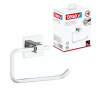 tesa Soporte portarrollos WC sin Tapa DELUXXE, metal cromado brillante, autoadhesivo, tecnología adhesiva de montaje, 99mm x 160mm x 45mm