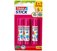 tesa Stick Pegamento en Barra ecoLogo - Barra de Pegamento sin Olor para Papel y Cartón - Sin Disolventes y Amigable con el Medio Ambiente - 3 x 10 g -Rosa
