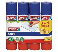 tesa Stick Pegamento en Barra ecoLogo, Barra de Pegamento sin Olor para Papel y Cartón, Sin Disolventes y Amigable con el Medio Ambiente, 4 x 20 g