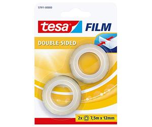 tesa tesafilm Double-Sided Cinta de doble cara - 2 rollos - 7,5 m x 12 mm | Cinta transparente de doble cara - Para fijar fotos, papel y cartón ligero de forma discreta - Fácil de desenrollar