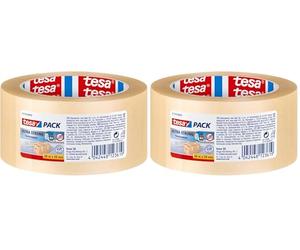 tesa tesapack Cinta Adhesiva para Embalar, Sellar y Empaquetar, Resistente al envejecimiento y al desgarro, Extra fuerte y sin disolventes, 66 m x 50 mm, Transparente (Paquete de 2)