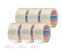 tesapack - Cinta Adhesiva Universal para Embalar, Sellar y Empaquetar - Resistente al Desgarro y a los Rayos UV - 66 m x 50 mm - Paquete de 6 Rollos - Transparente