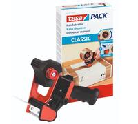 tesa tesapack® Classic - Dispensador Manual Clásico - Precintadora de Cinta Adhesiva para Embalaje - Ergonómico y Robusto - Para Rollos 50 mm de ancho - Negro y Rojo