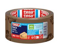 tesapack Eco & Strong ecoLogo - Cinta de Embalaje Amigable con el Medio Ambiente de PP 100% Reciclado, Resistente a los Rayos UV y al Paso del Tiempo - marrón impreso - 66 m x 50 mm