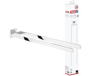 tesa Toallero con 2 Brazos DELUXXE, metal cromado brillante, autoadhesivo, tecnología adhesiva de montaje, 50mm x 72mm x 450mm