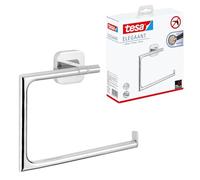 tesa Toallero de aro Elegaant, autoadhesivo, metal cromado, singular diseño | Toallero de anilla cuadrado sin taladrar - Metal cromado - Adhesivo incluido